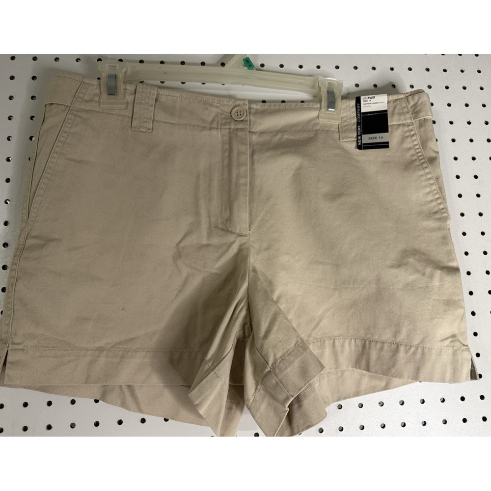 New York & Co khaki shorts size 14 nwt cotton Twill flat cuff hem preppy